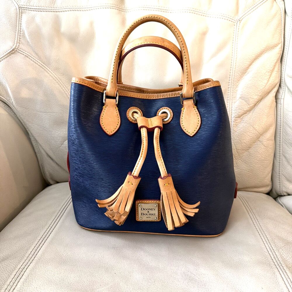 Dooney & Bourke Bucket Satchel Bag Coated Canvas Leather Blue